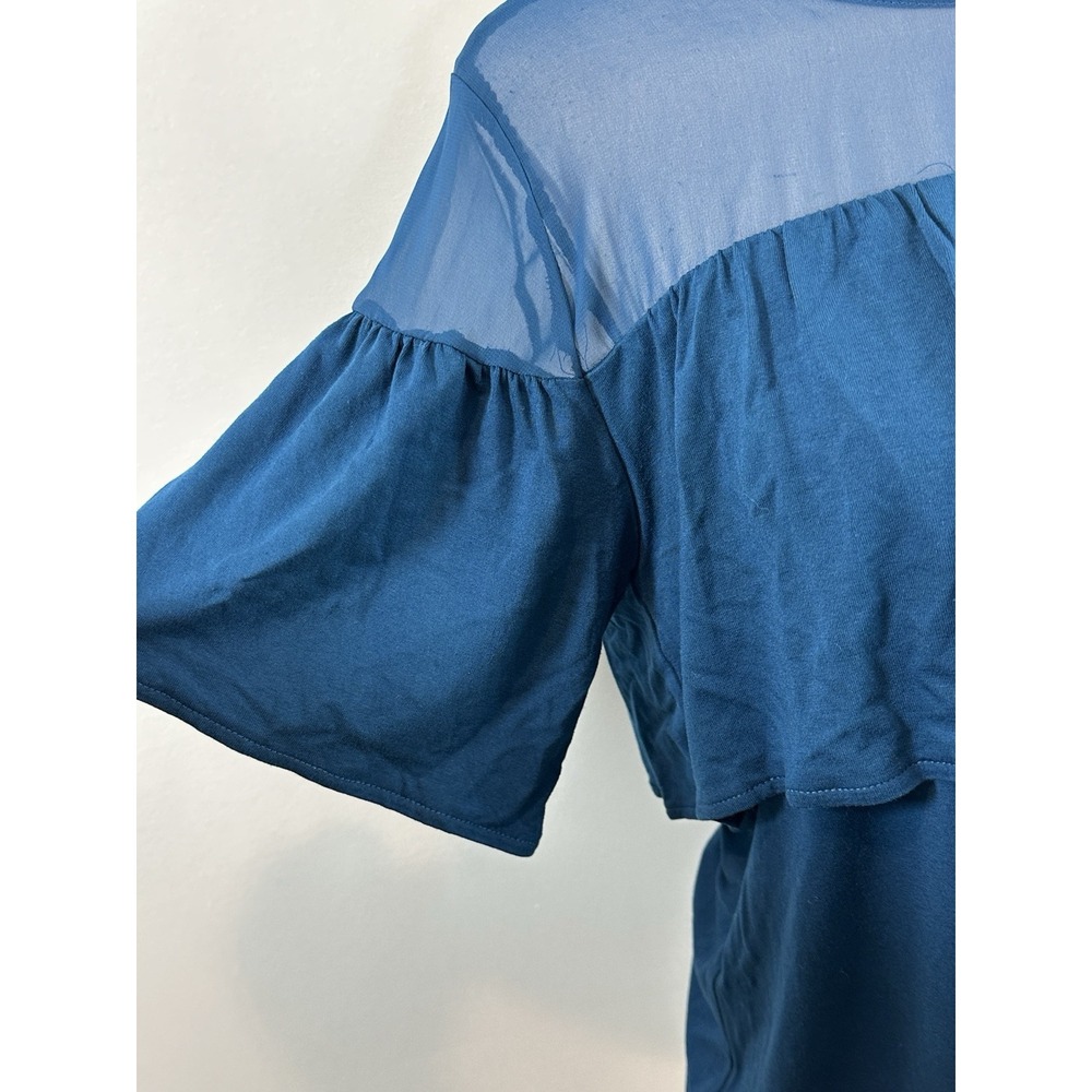 Alfani Women's Illusion Flounce Blouse‎ Size M Teal - Picture 3 of 6